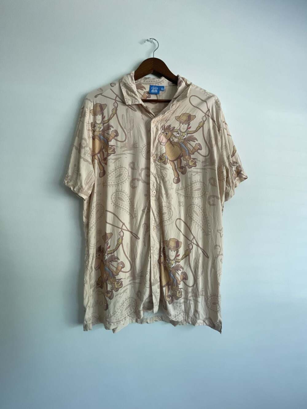 Disney Pixar Toy Story Woody and Bullseye Graphic Rayon Button Up Shirt